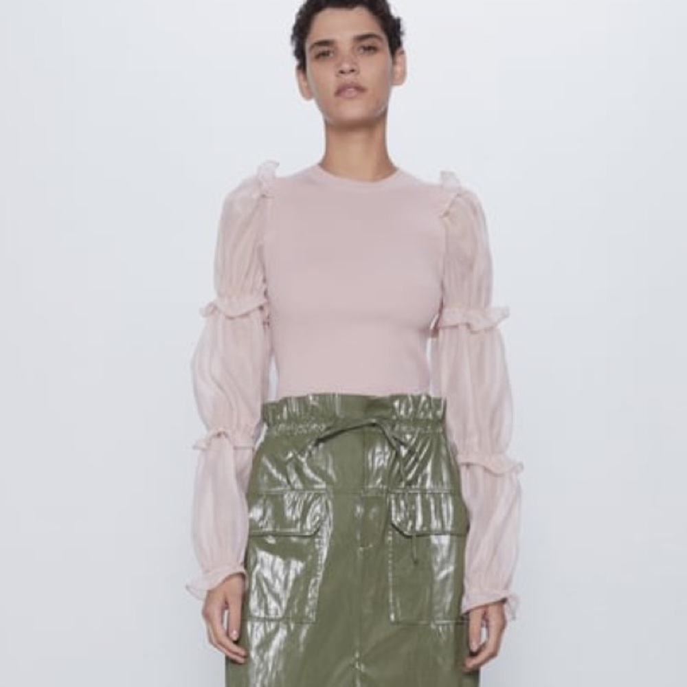 Zara Ruffle Organza Sleeve Sweater - Picture 4 of 5